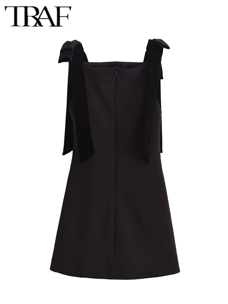TRAF autumn womens dress ultra-thin chic sleeveless dress bow casual mini frog womens fashionable elegant short skirt 241125