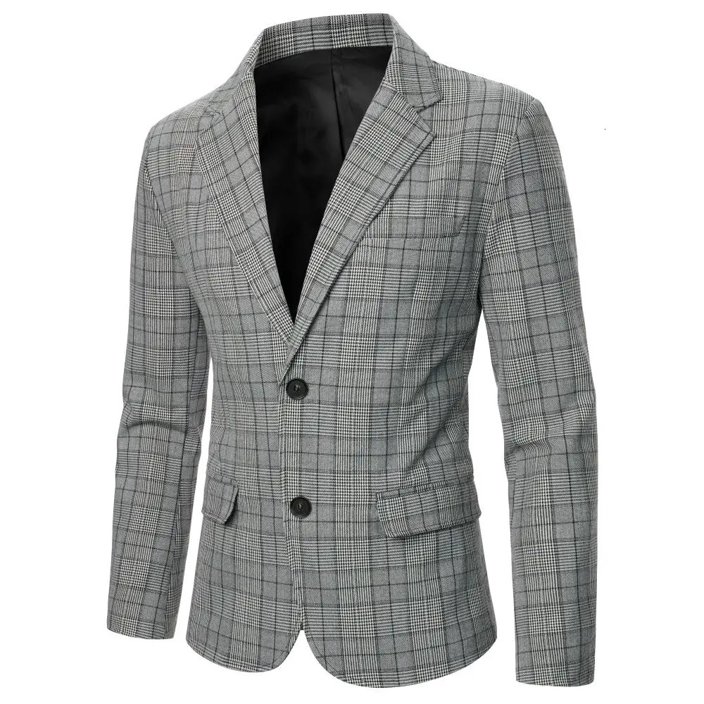 Mens jacket with striped black and white grid British casual style mens top wedding party stage mens suit 241126
