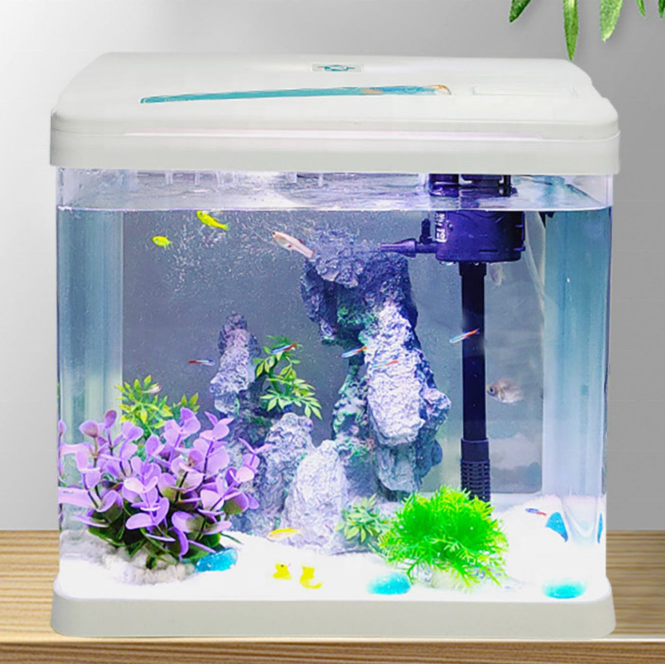 XC-520 Desktop Living Room HD Glass Mini Mute Aquarium Hot Bending Small Goldfish Landscaping Fish Tank