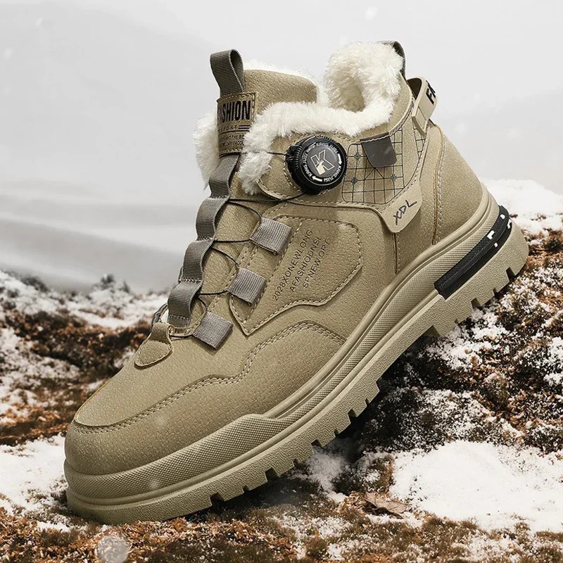 Winter Men Boots With fur Comfortable Work Shoes Mens Warm Leather Boots Handmade Waterproof Ankle Boots No-slip High Top Shoes 241114