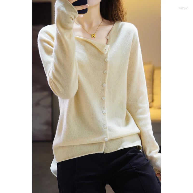 Womens Knits Women O-neck Cardigan Preppy Style Long Sleeve Sweater For Spring Autumn Merino Wool Knitwear Korean Cloth