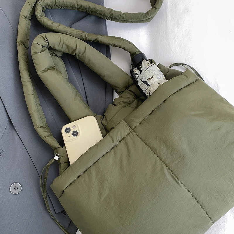 Women Puffer Tote Bag Casual Handbag Large Capacity Soft Commuting Adjustable Strap Padded Shoulder Purse Chic Hobo 241125