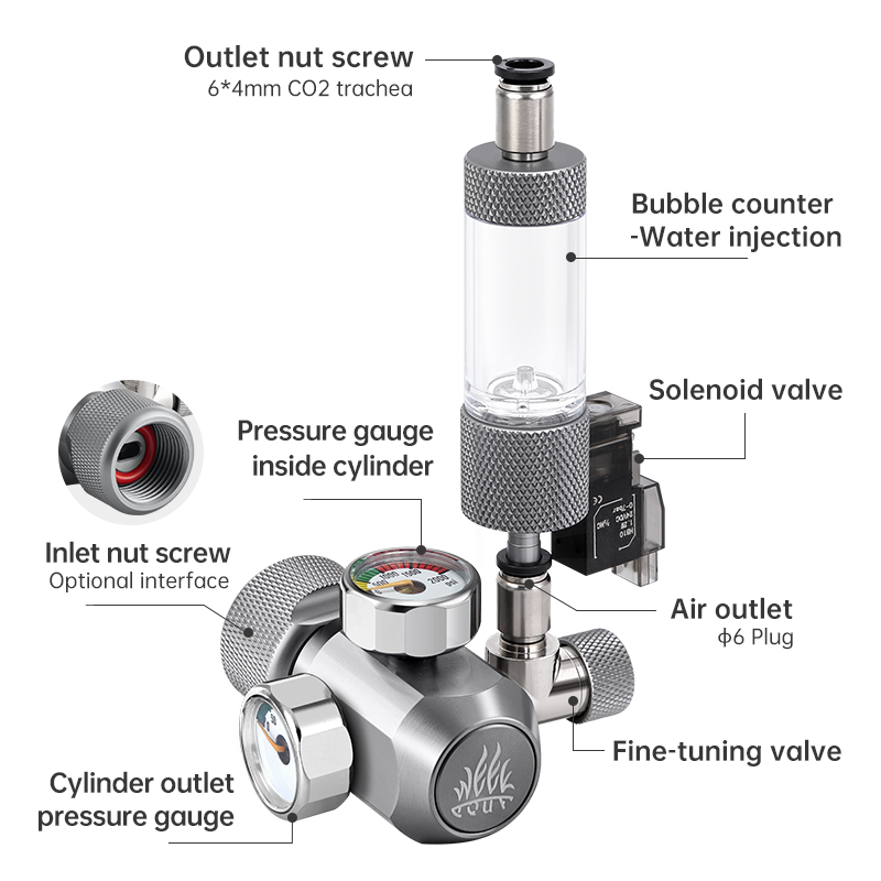 Mufan aquarium co2 regulator with Check Valve Bubble Counter magnetic Solenoid Valve MUFAN Aquarium CO2 pressure-reducing valve