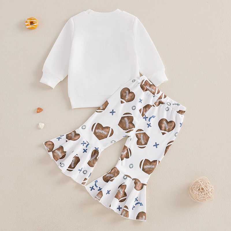 Clothing Sets Toddler Baby Girls Kids Fall Outfits Rugby Embroidery Long Sleeve Sweatshirt and Elastic Flare Pants Set Cute 2 Piece Sets H241126