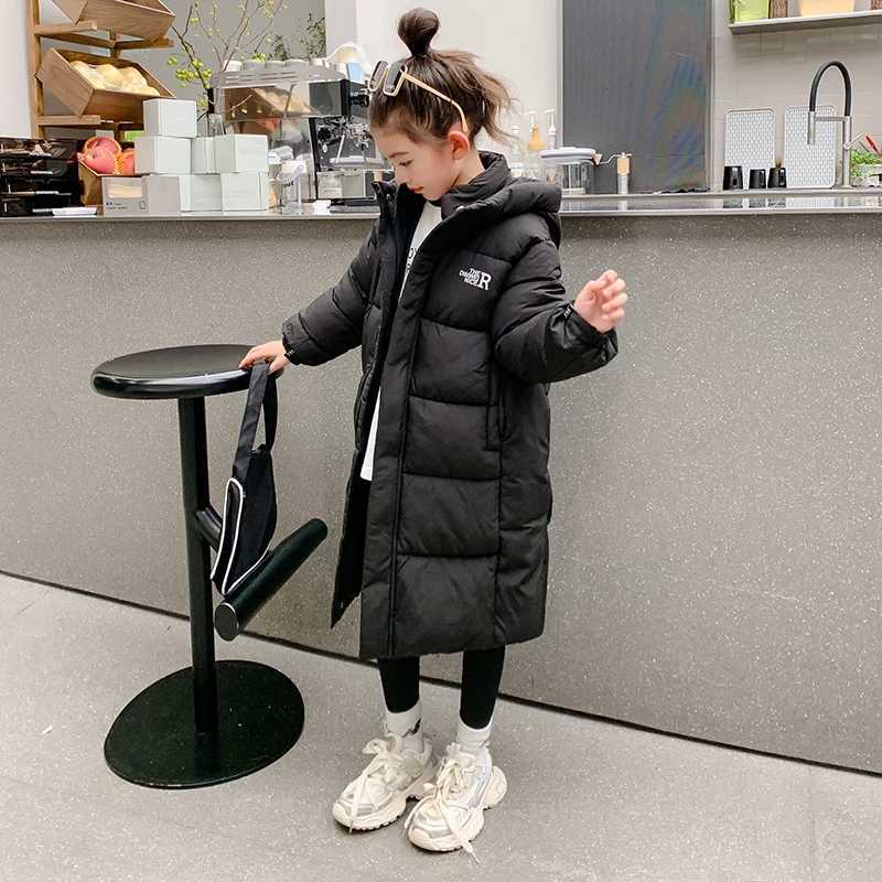 Down Coat Boys Girls Cotton Padded Jacket Children Long Over-the-knee Korean Thickened Coats Kids Warm Keep Hooded Parkas CH179 H241123