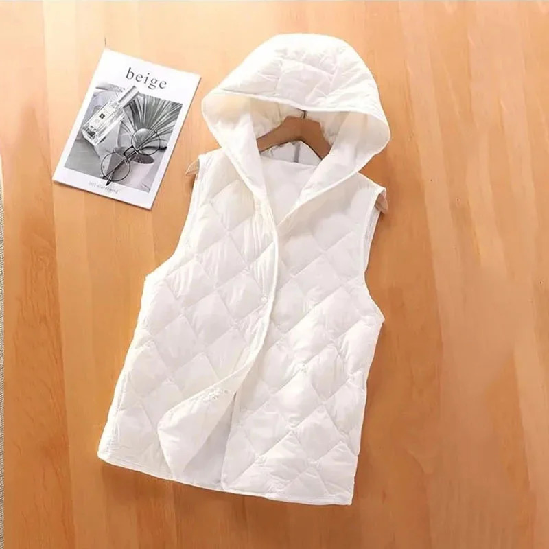 white down cotton vest jacket womens autumn fashion hooded short sleeved sleeveless thin vest jacket womens top 241126
