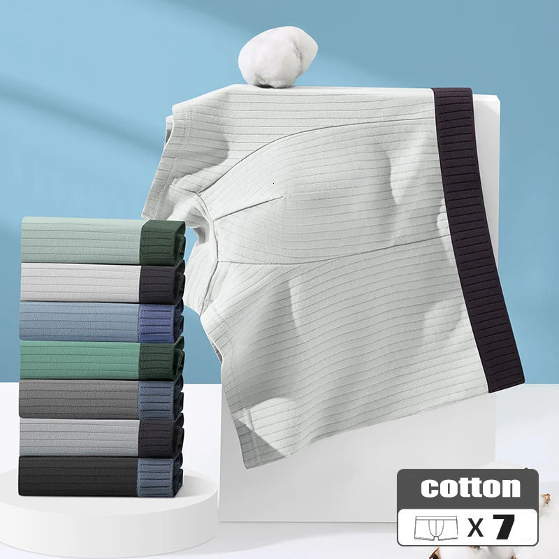 7 pieces of mens cotton character striped soft boxer sexy underwear mens underwear shorts breathable underwear plus size L-4XL 241126