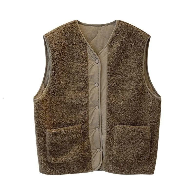 Lambswool vest spring and autumn double-sided solid loose fit fully matched sleeveless casual style simple Korean style 241126
