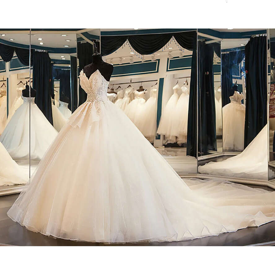 Light Champagne Strapless Organza/Tulle Designer Dresses Events Dress Wedding Gown Beach Dress Saudi Arabia Dubai India Muslim Russia