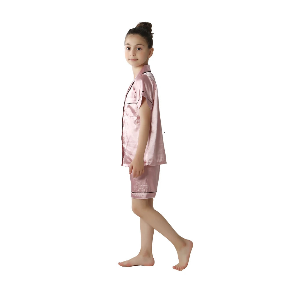 2 4 6 8 10 12 14 Years Children Pajamas Satin Silk Summer Toddler Boys Girls for Teens Pink Kids Pijamas Short Sleeve Pyjama Set 241126
