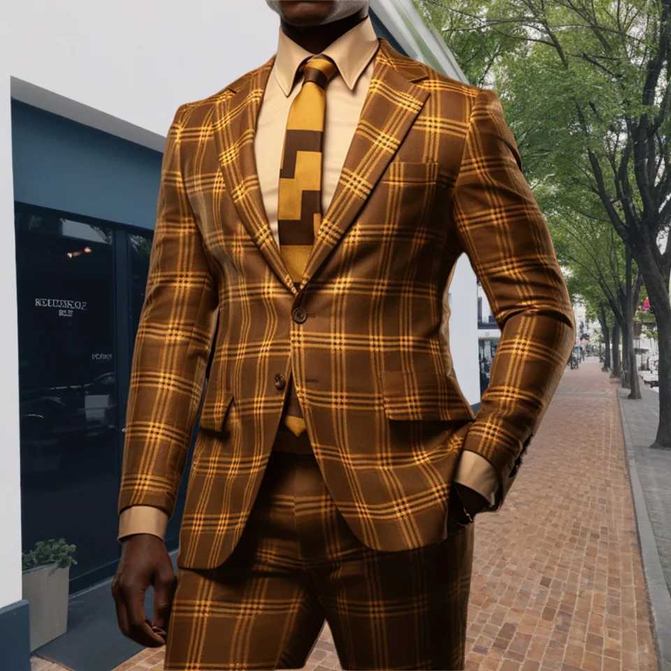 Checkered mens 2-piece set floral print wedding party best mens tailcoat jacket set button plus size X241126