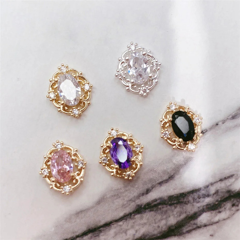 10 pieces/batch Ice Flower Oval Zircon Crystal Metal Alloy Stone Jewelry Decorative Nail Accessories Charm Supplies 241126