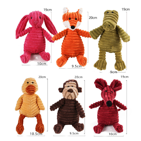 Manufacturer Wholesale Eco Friendly Corduroy Dog Toys Animal Shape Plush Pet Puppy Squeaky Chew Bite Resistant Toy