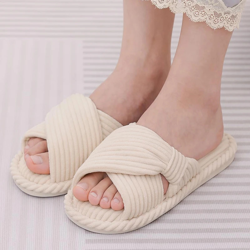 Pallene Summer Corduroy Womens Slider Breathable Cotton Home Shoes Comfortable Casual Slider with Memory foam Womens Slider 241126