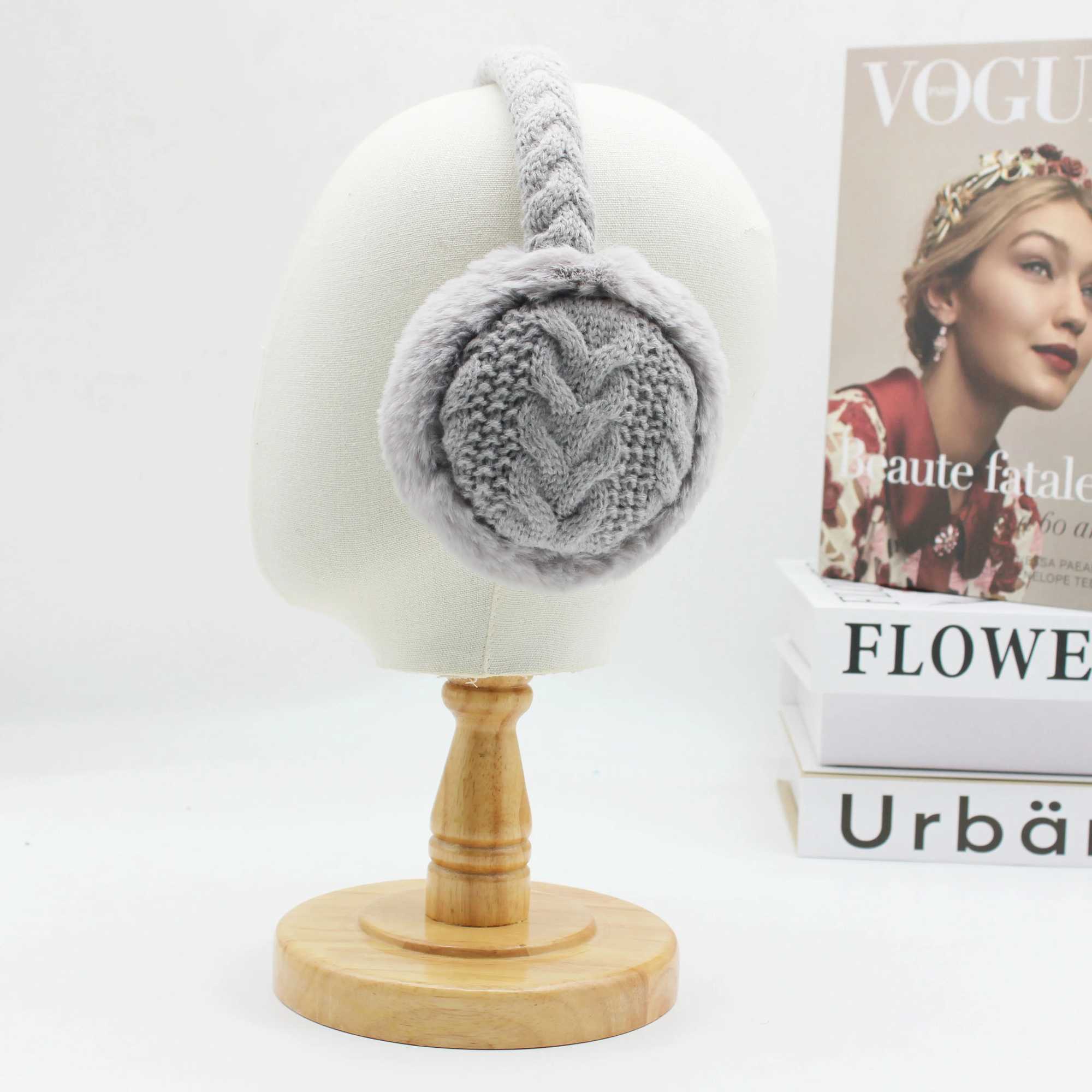 HATZZI neutral cable knitted rabbit fur warm earmuffs orejeras cache oreilles de lapin en peluche earmuffs for women W241126