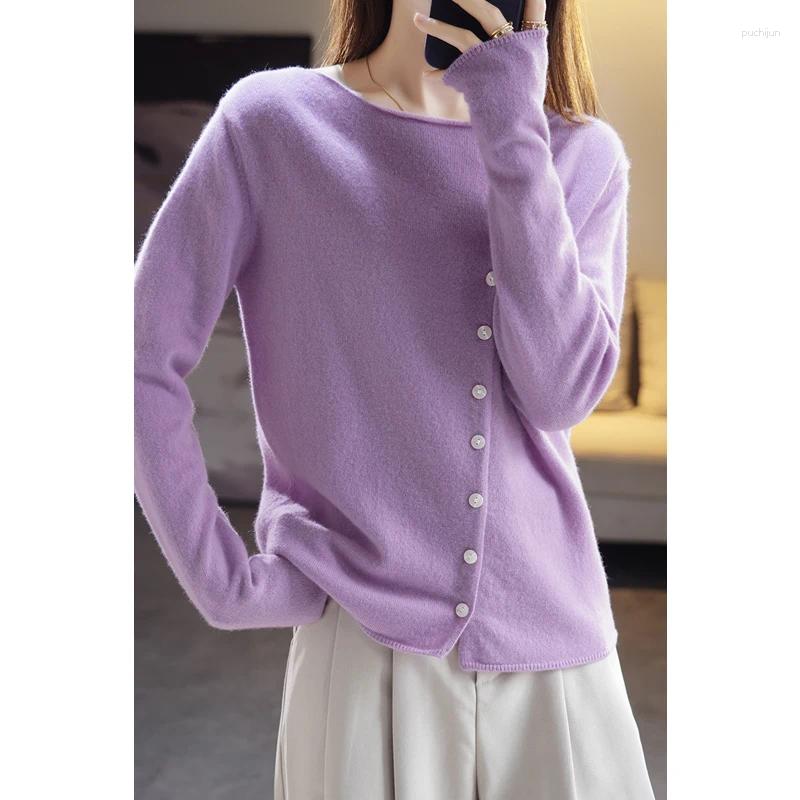 Womens Knits Women O-neck Cardigan Preppy Style Long Sleeve Sweater For Spring Autumn Merino Wool Knitwear Korean Cloth