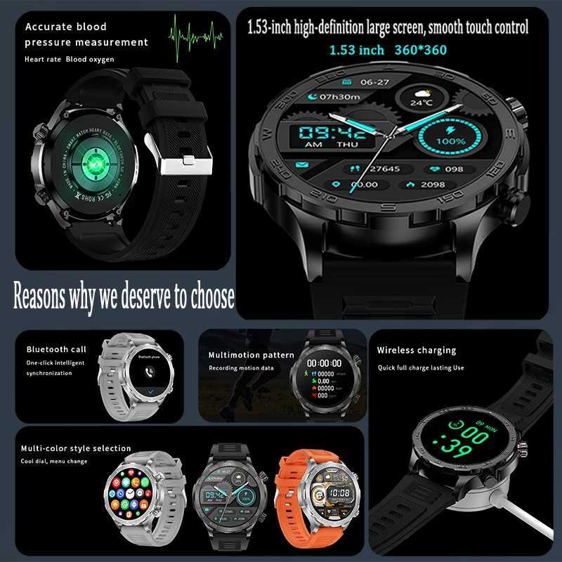 2024 New wireless connections Calling Smart Watch for Men AMOLED HD Large Screen Heart Rate NFC IP68 Waterproof GPS Sports Smart Watch X241226