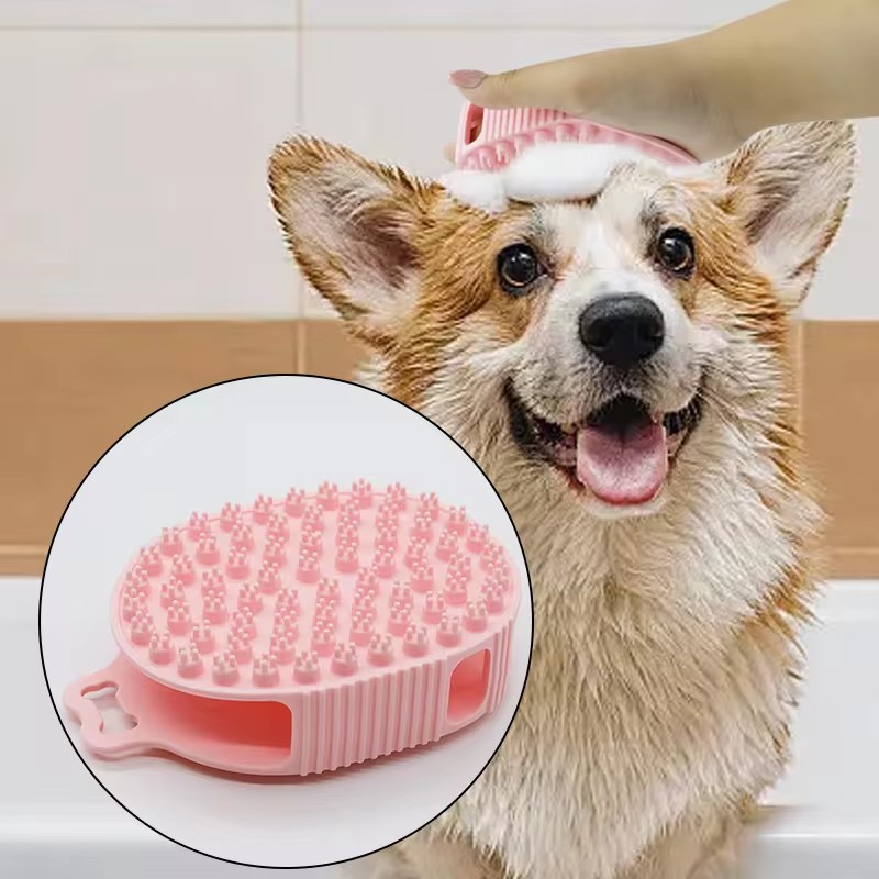 Double-sided Silicone Pet Bath Comb Brush Soothing Massage Rubber Comb Handle Dog Bath Brush for Long Short Haired Dogs and Cats