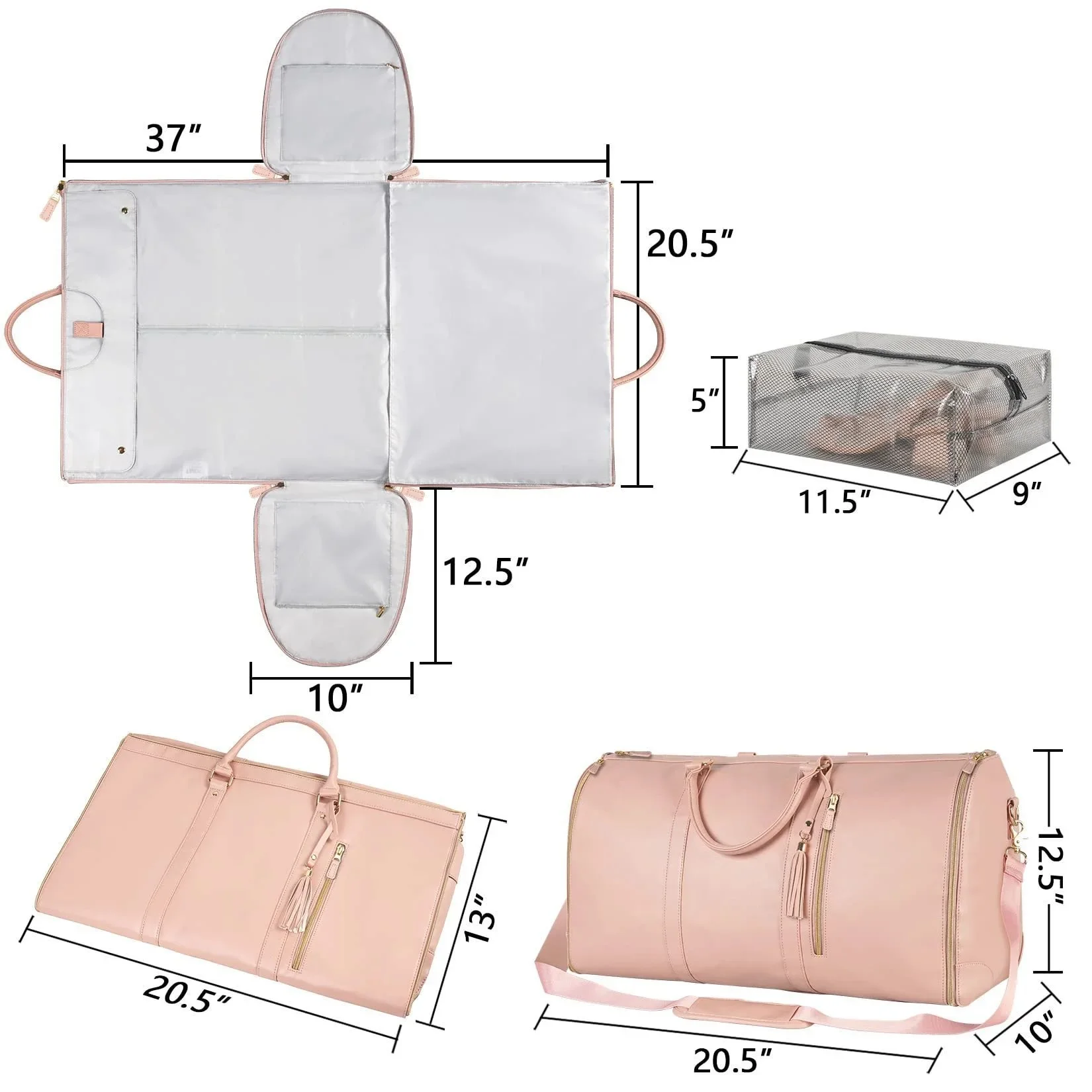 Custom Letters Fashion Women PU Leather Garment Bag Large Capacity Foldable Duffle Suit Bag Casual Versatile Travel Luggage Bags