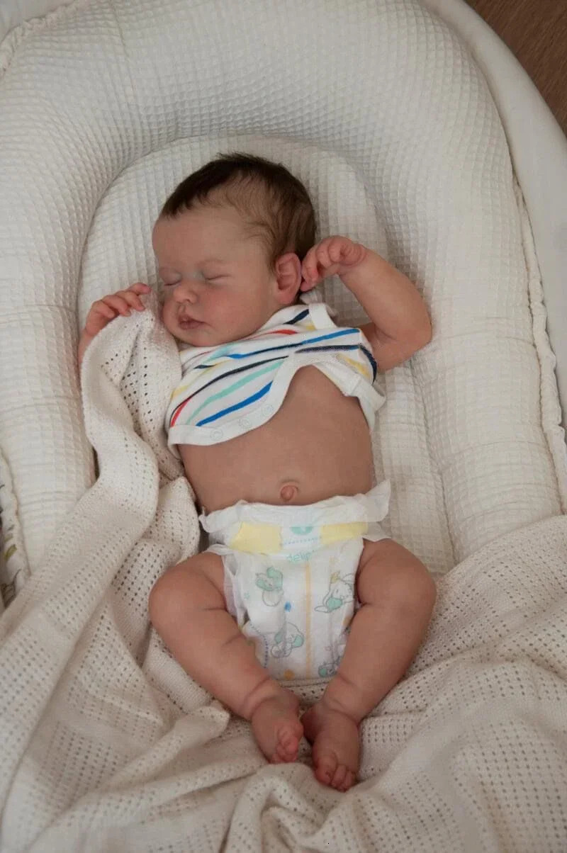 NPK 45CM born Baby Doll Reborn Loulou Asleep Soft Cuddly Body Lifelike 3D Skin with Visible Veins High Quality Handmade Doll 241126
