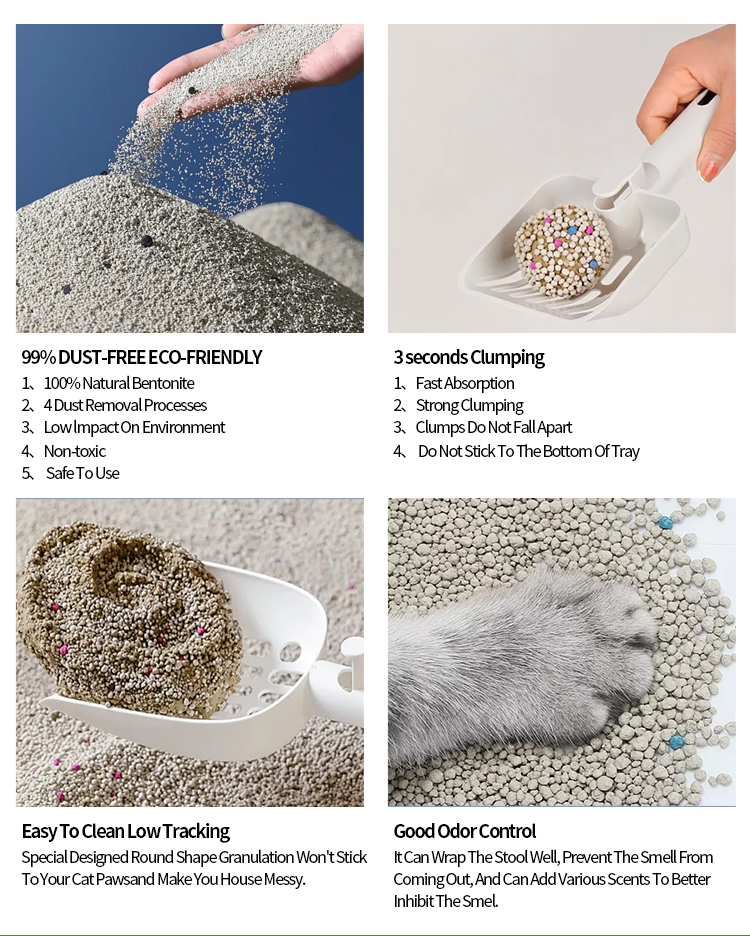 Factory Wholesale Low Dust Kitty Pet Cat Sand Litter Strong Clumping Bentonite Cat Litter