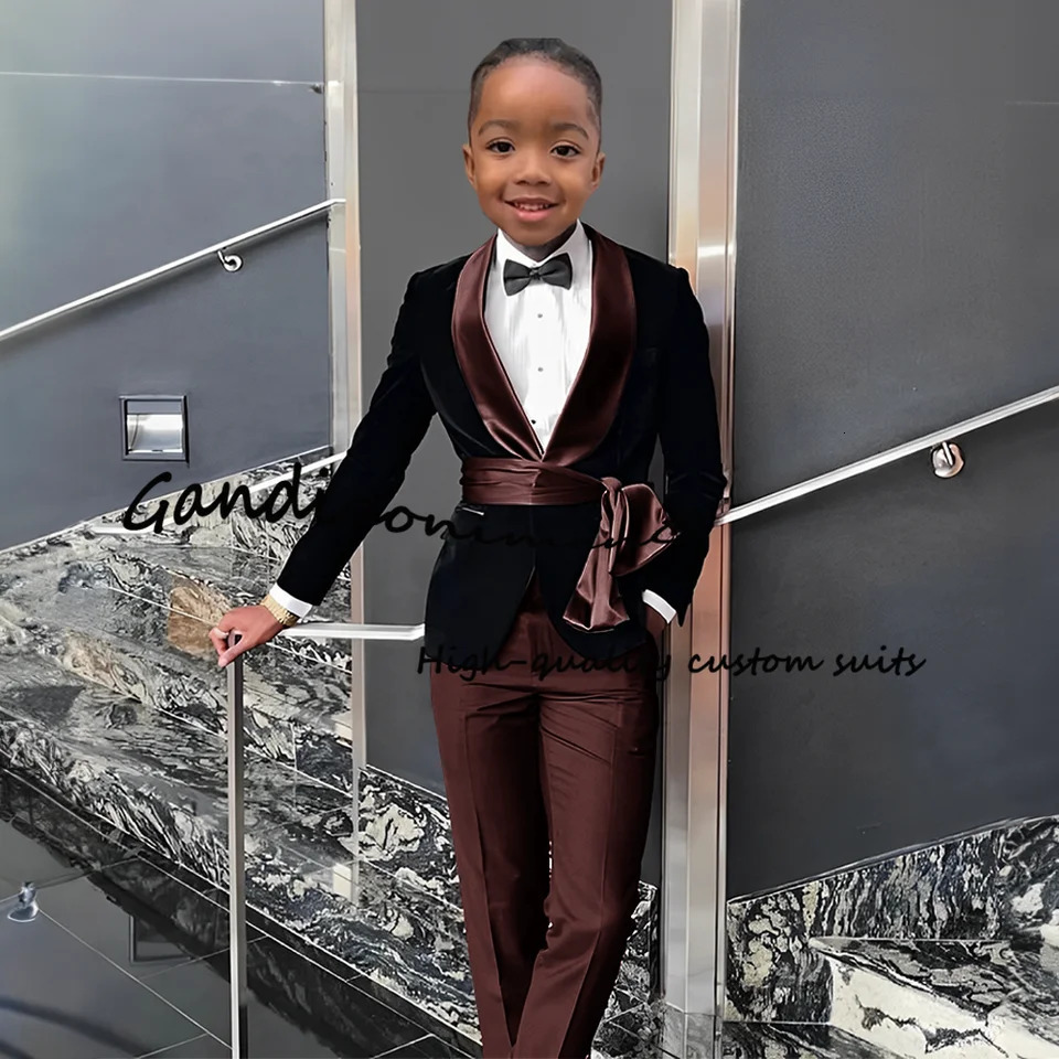 Boys Suit 2 Piece Set Velvet Black Jacket Formal Party Dress Kids Fashion Outfit Wedding Customized Blazer 241126