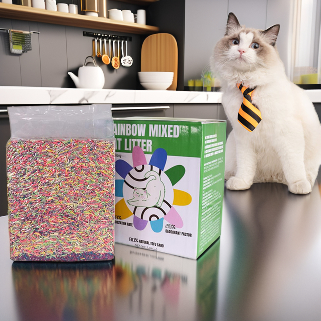 China produces environmentally friendly water-soluble knot good gorgeous 2.4kg rainbow cat litter