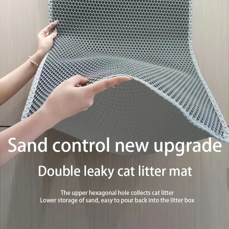 SANFAN Honeycomb Holes Scatter Control Double Layer Trapping Litter Mat Design Machine Washable Extra Large Cat Litter Mat