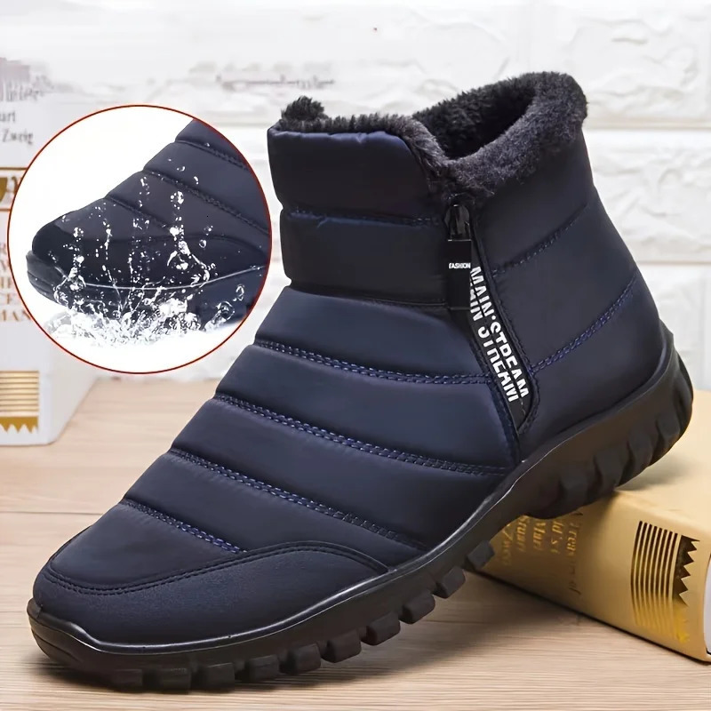 Mens waterproof warm cotton zipper snow collar boots winter warm and smooth thick plush boots waterproof snow boots 241126