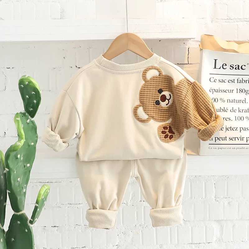 Clothing Sets Baby Boys Clothing Sets Embroidered Bear Girls Long Sleeve Casual Hoodie Sweatshirts + Pants 2Pcs Outfits for Kids Sport Suit H241126