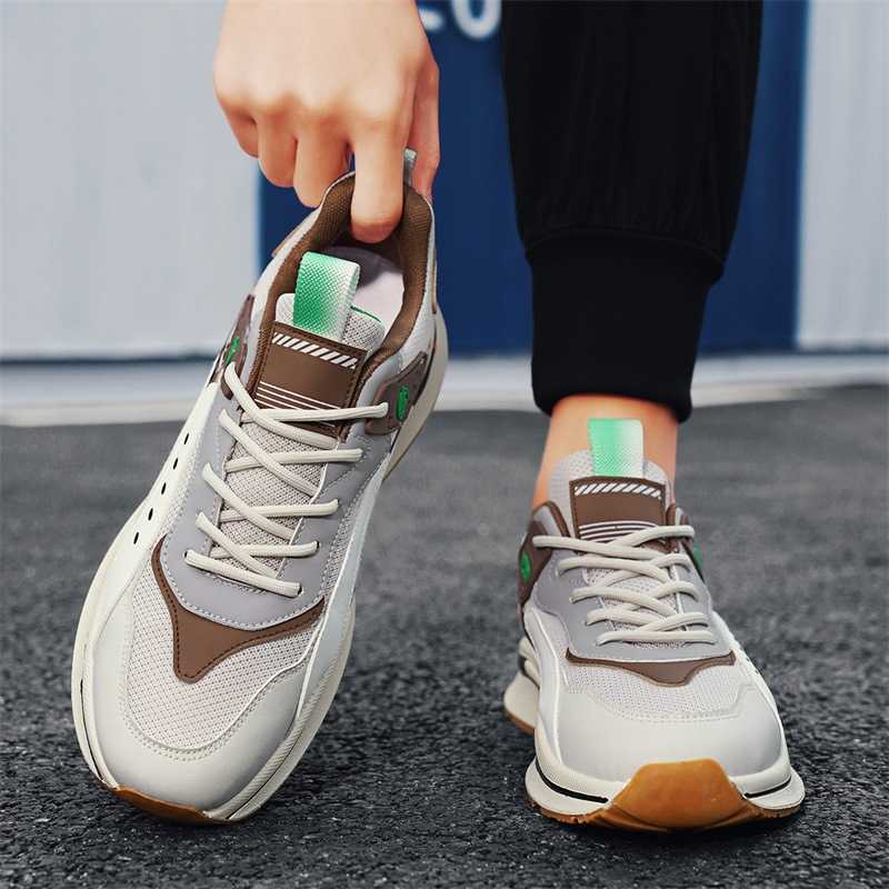 High Quality Spring mens shoes with leather splicing mesh breathable running and trendy shoes comfortable mesh lining low cut Forrest Gump shoes T2411