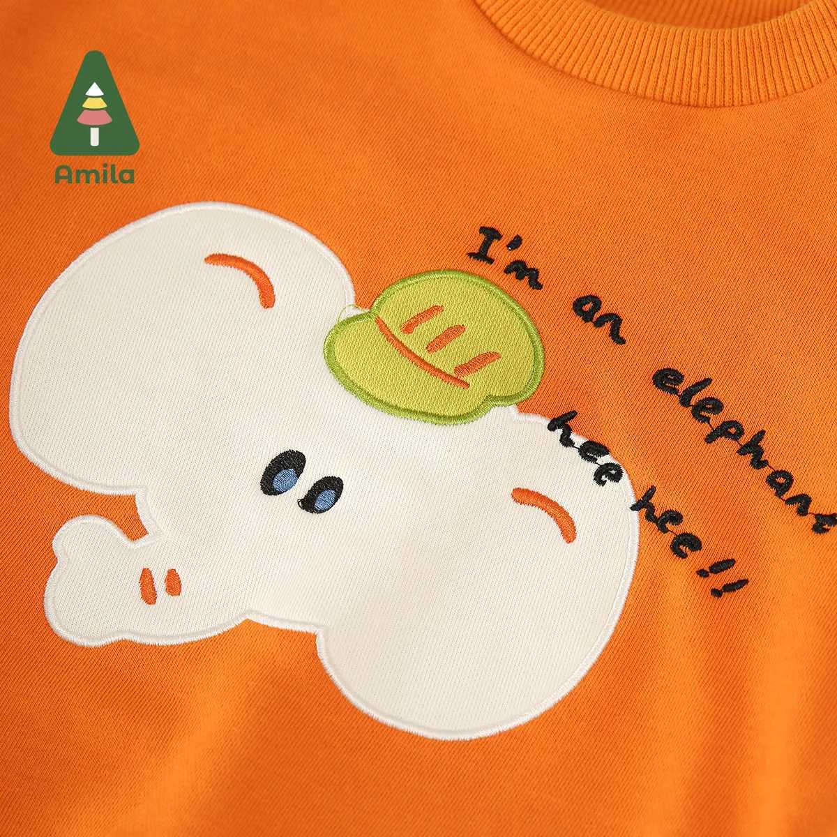 Clothing Sets Amila 2024 Spring New Boy Girl Set Stitched Sleeve Cartoon Animal Pattern 100% Cotton Casual Simple Kids Set H241126