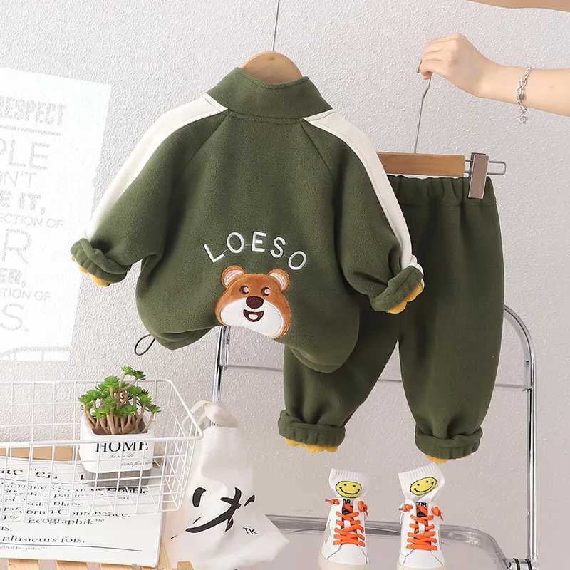Clothing Sets Winter Warm Baby Clothes Suit Children Boys Thick Cartoon Dinosaur Jacket Pants 2Pcs/Set Kids Girl Clothing Toddler Warm Costume H241126