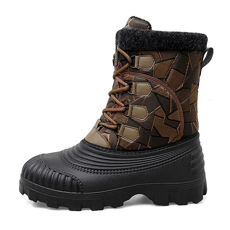 High top winter camouflage boots warm and thick plush mens outdoor walking shoes waterproof snow boots mens cotton shoes mens lace boots 241126