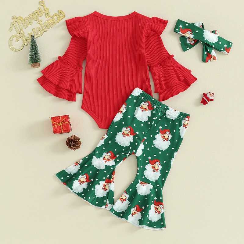 Clothing Sets Toddler Girls 2 Piece Set Christmas Reindeer Print Long Sleeve Top and Striped Pants with Bow Headband Winter Outfit for Kids H241126