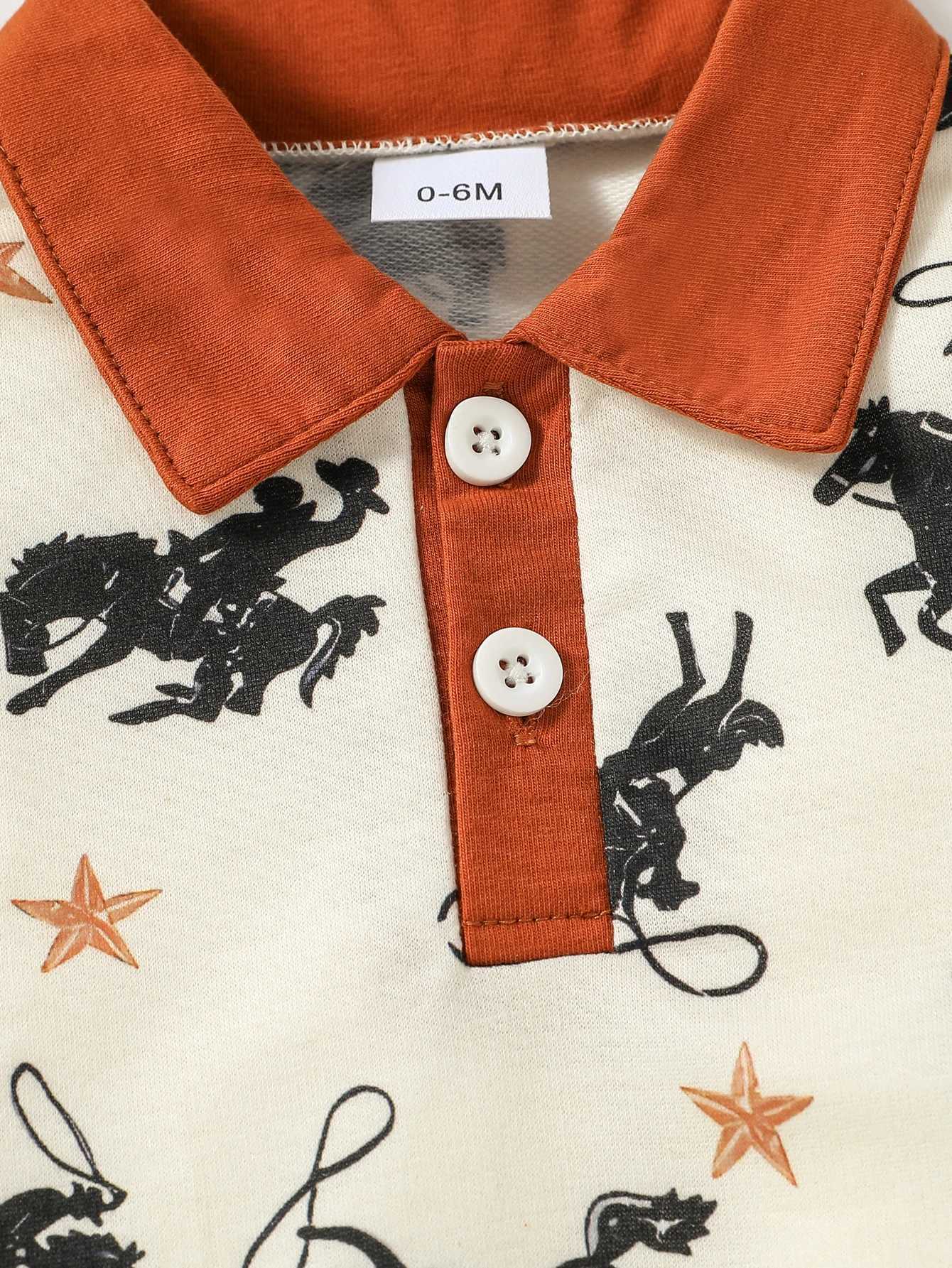 Clothing Sets Baby Boys 2pcs Cartoon Horse Turn-down Collar Fall Long Sleeve Top+ Trousers Pantsuit For Children Clothing Dailywear H241126