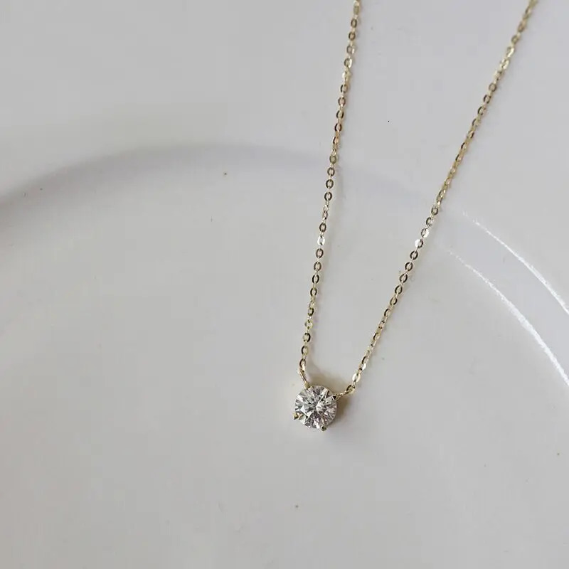 VENTFILLE 925 Sterling Silver French Simple Crystal Pendant Clavicle Chain Necklace Women Light Party 14k Gold Jewelry 241125