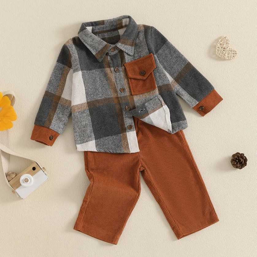 Clothing Sets 1-5Y Kids Boy Fall Winter Outfits Classic Long Sleeve Plaid Print Shirt Jacket Corduroy Pants Set Fashion Boys Autumn Clothes H241126