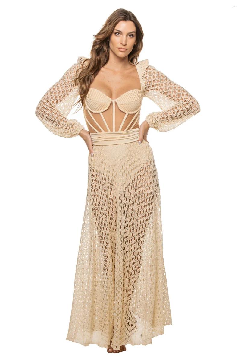 Womens Swimwear Hollow Solid Color Long Swimsuit One Piece 2024 Designer Luxury Fashion Trend Beach Vacation Bikini