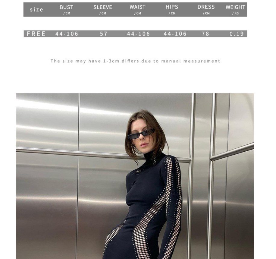 Basic & Casual Dresses Sexy Knitted Hollow High Neck High Waist Long Sleeve Tight Short Dress