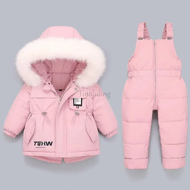 Toddler Baby Girls Clothing Sets Winter Snowsuits for 0-3Years Baby Warm Down Jackets Thick Fur Hooded Coats with Jumpsuits Suit 241126