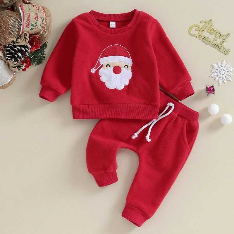 Clothing Sets Toddler Boys Christmas Outfits Set Santa Embroidery Long Sleeve Sweatshirts Solid Color Long Pants Xmas Clothes Set 2Pcs H241126