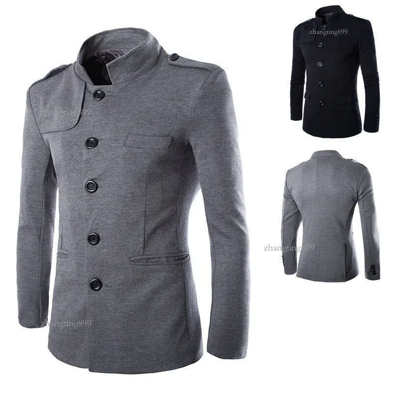 New Arrivals Winter Men Casual Stand Collar Chinese Tunic Suit Blazer Jackets Black Single Breasted Slim Jacket and Coat M-2XL
