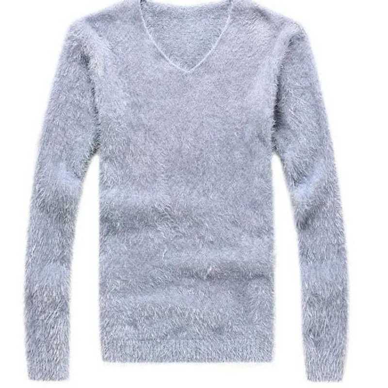 New mens sweater autumn winter soft warm pull V-neck elastic knitted sweater fur top mens clothing MY746 X241126