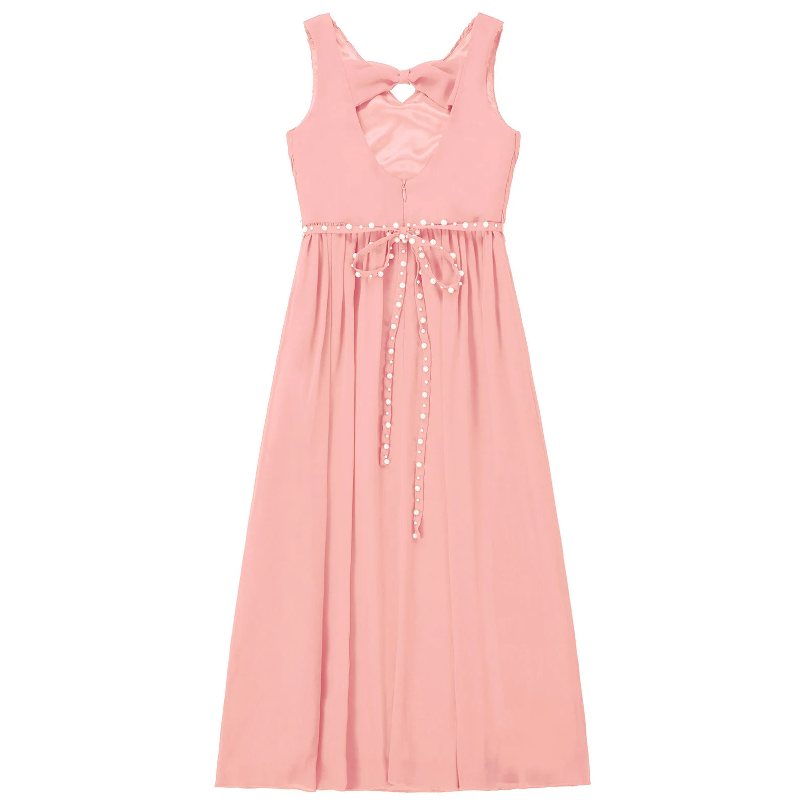 Girls Dress Festive Long Childrens Clothing Wedding with Beads Bow Flower Girl Dress Summer Princess Birthday Chiffon Dress 241126