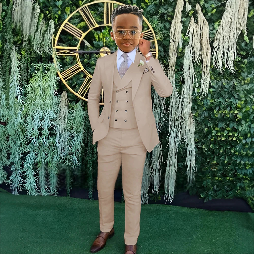 Boys Beige wedding suit dress tuxedo 3-piece suit suitable for 2-16 year old boys customized dinner ceremony tuxedo suit 241126