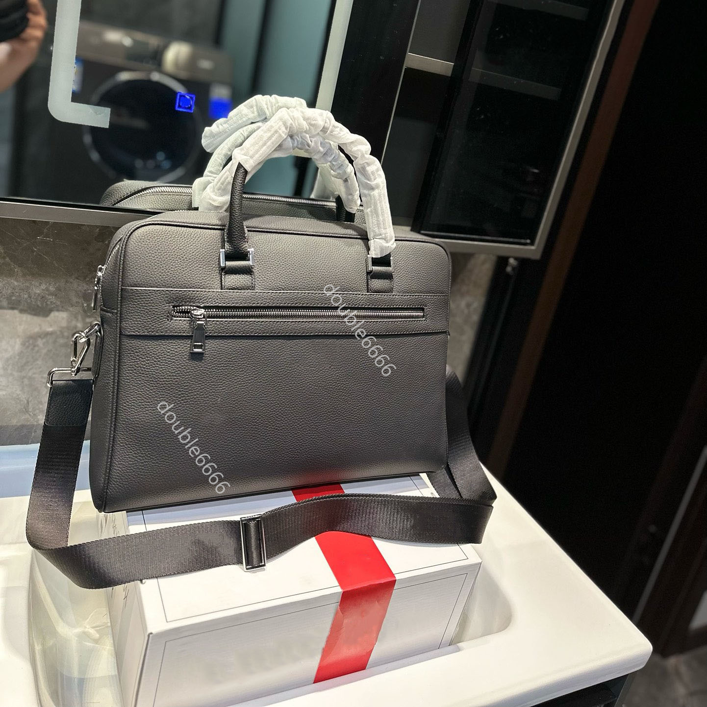 Men's cross-grain pure leather briefcase high-end quality luxury handbag messenger bag commuter bag business casual computer bag travel bag crossbody shoulderbag