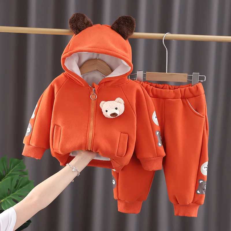 Clothing Sets Autumn Plush Baby Boys Clothes Children Cartoon Bear Hoodies Jacket Pants 2Pcs/Set Toddler Casual Sportswear Kids Tracksuit H241126