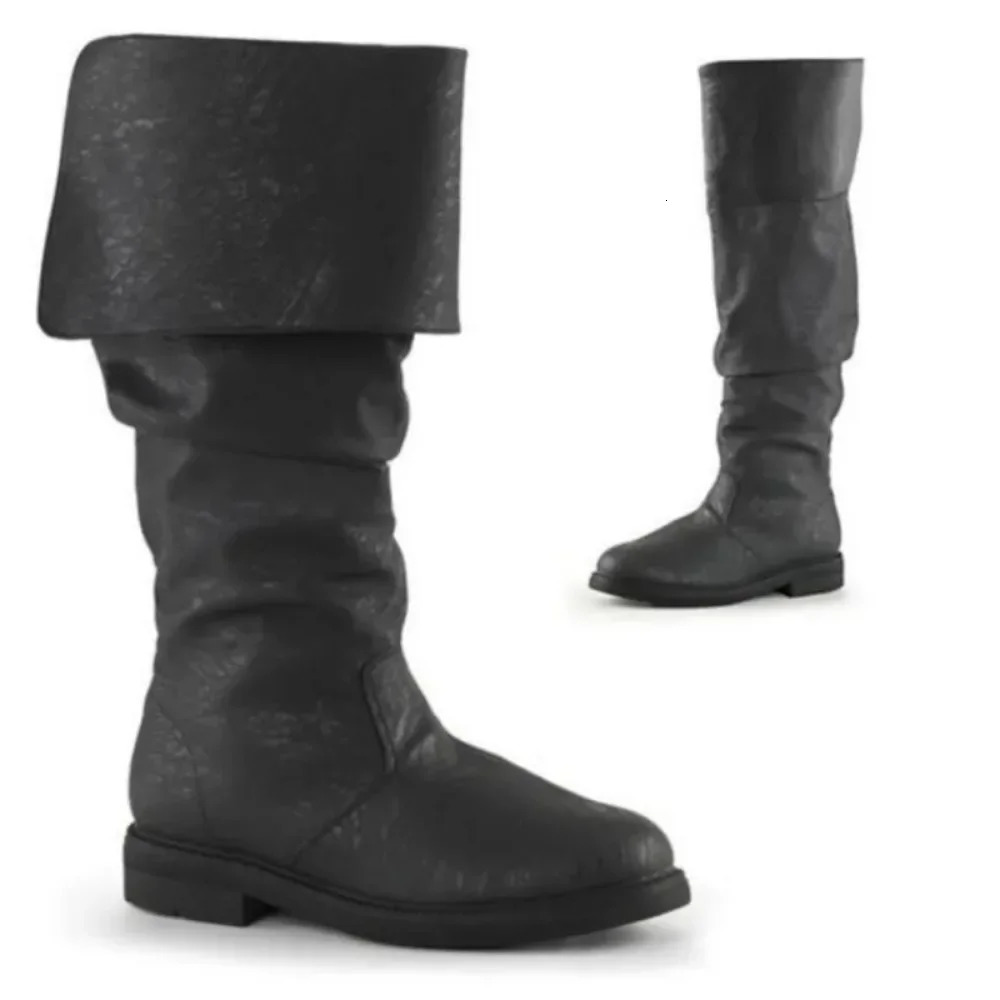 Mens Womens Medieval Shoes Knee High Boots Flat Mens Boots Retro Cowboy Boots Faux Leather Black Brown Cosplay Boots 241114
