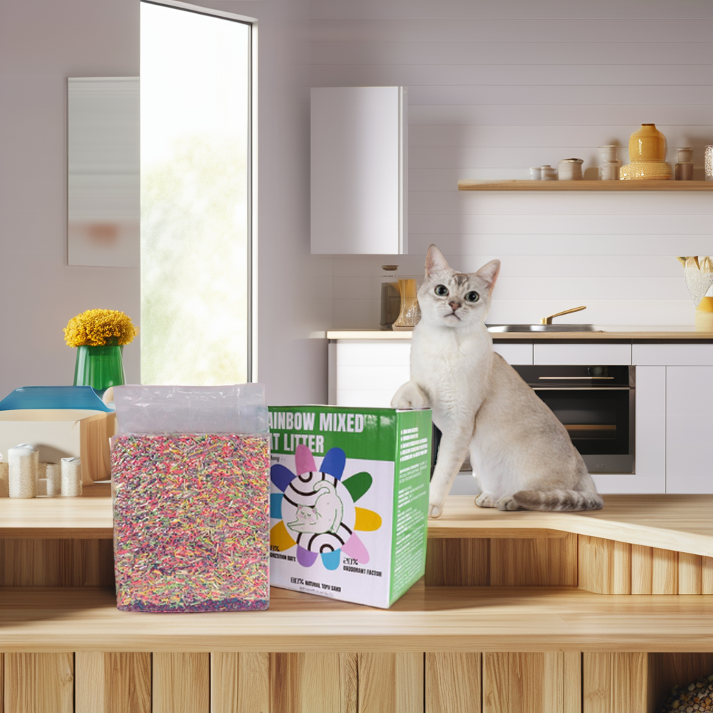 The new colorful Rainbow cat litter efficient deodorization care pet 2.4kg rainbow cat litter